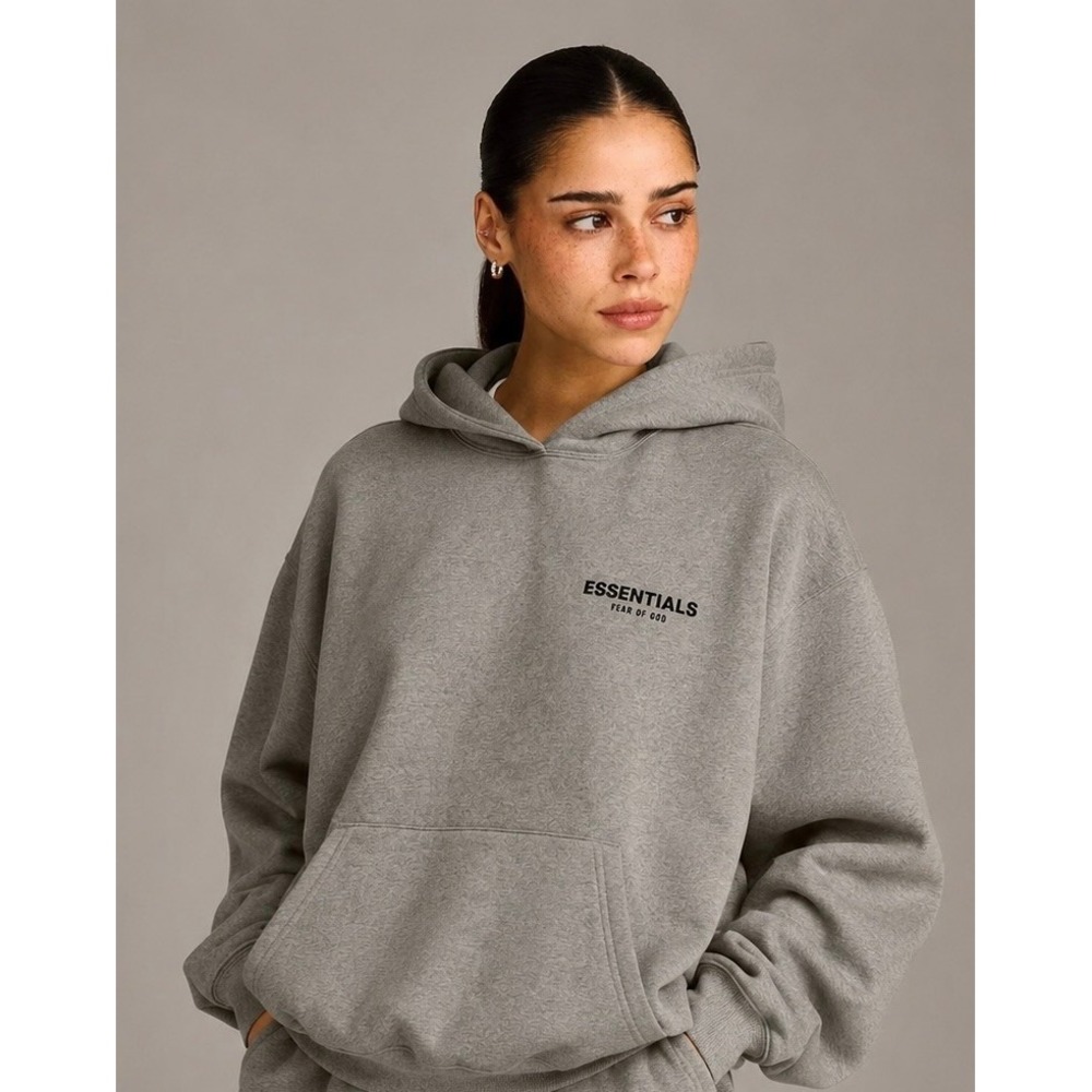 Fear of God Essentials Hoodie Heather Grey Logo Pullover L Sweatshirt NWT